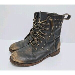 Frye Rogan Boots Women Size 8.5 Shoes Dark Brown Leather Distressed Studded Mid